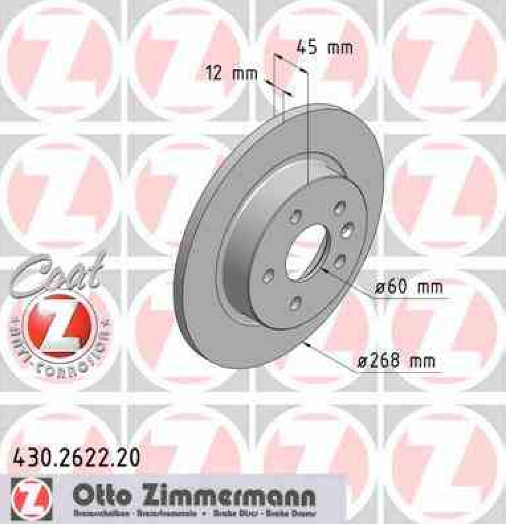 Set discuri frana spate Opel Astra J ZIMMERMANN Dispozitive de franare Opel Astra J